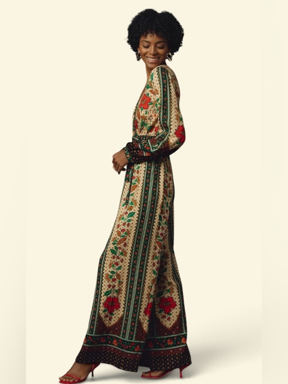 Farm Rio x New Anthropologie Cotton Boho Floral Jumpsuit Long Sleeve S-S